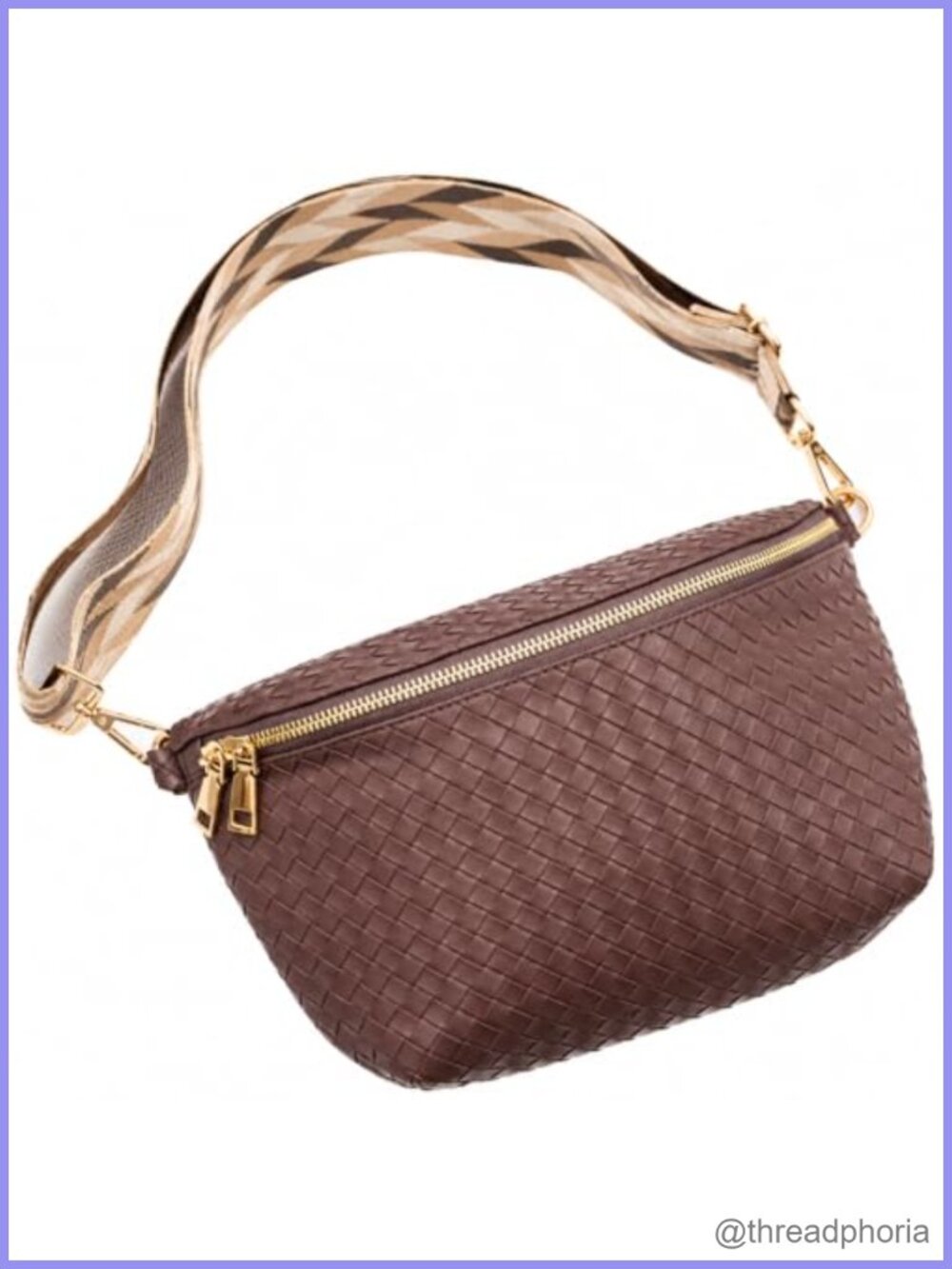 Woven Vegan Leather Crossbody Bag Adjustable Strap Hands Free Sling